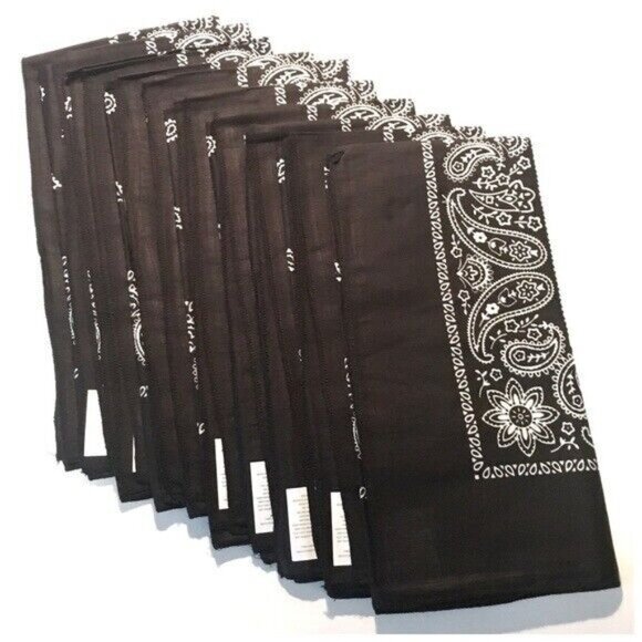 Bandanas Pack of 5 Black Paisley Classic Style Unisex Hair Wrist Accessory Biker - Picture 7 of 15